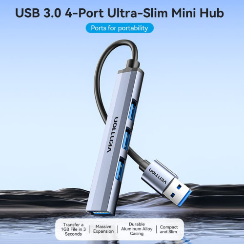 هاب-۴-در-۱-ونشن-Vention-CKOHB هاب ۴ در ۱ USB 3.0 ونشن Vention CKOHB با بدنه فلزی و کابل بافته شده
