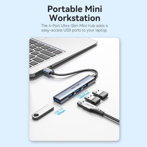 هاب-۴-در-۱-ونشن-Vention-CKOHB هاب ۴ در ۱ USB 3.0 ونشن Vention CKOHB با بدنه فلزی و کابل بافته شده