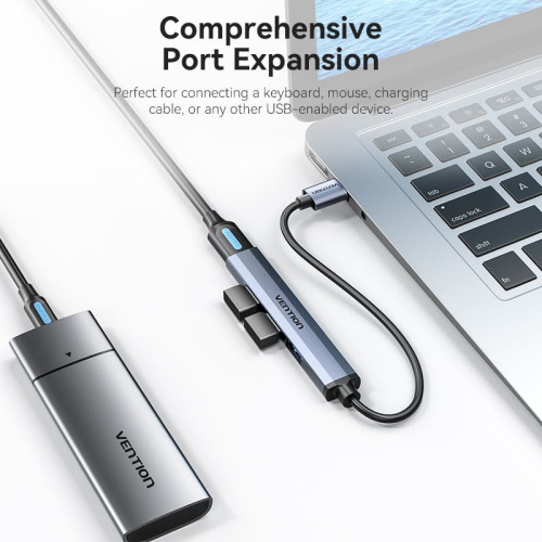 هاب-۴-در-۱-ونشن-Vention-CKOHB هاب ۴ در ۱ USB 3.0 ونشن Vention CKOHB با بدنه فلزی و کابل بافته شده
