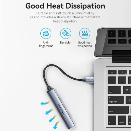 هاب-۴-در-۱-ونشن-Vention-CKOHB هاب ۴ در ۱ USB 3.0 ونشن Vention CKOHB با بدنه فلزی و کابل بافته شده