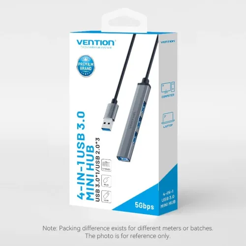 هاب-۴-در-۱-ونشن-Vention-CKOHB هاب ۴ در ۱ USB 3.0 ونشن Vention CKOHB با بدنه فلزی و کابل بافته شده