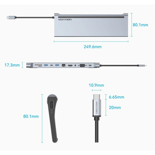 داک-استیشینگ-ونشن-Vention-THTHC داک استیشینگ ۱۱ در ۱ USB-C ونشن Vention THTHC با خروجی ۴K و بدنه فلزی