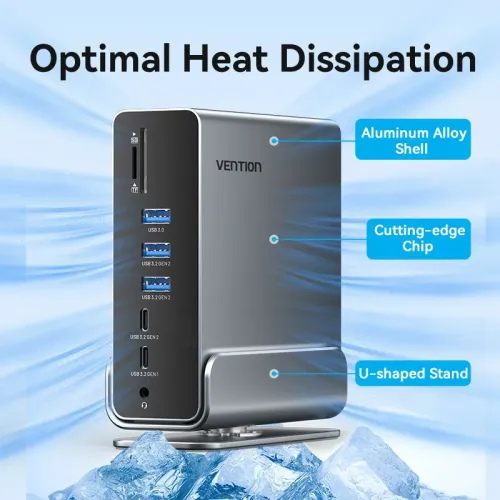 داک استیشینگ ۱۵ در ۱ ونشن Vention TPUH0 | USB-C و MST داک استیشینگ ۱۵ در ۱ USB-C ونشن Vention TPUH0 با خروجی MST و بدنه فلزی