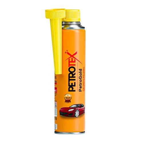 بسته‌بندی طلایی مکمل سوخت پتروتکس Petrogold 300ml با فرمول ۴ کاره مخصوص خودروهای توربو و GDI