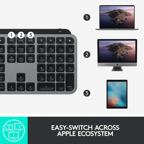 کیبورد بیسیم لاجیتک Logitech Keyboard MX Keys Mac graphite کیبورد بیسیم لاجیتک Logitech Keyboard MX Keys Mac graphite