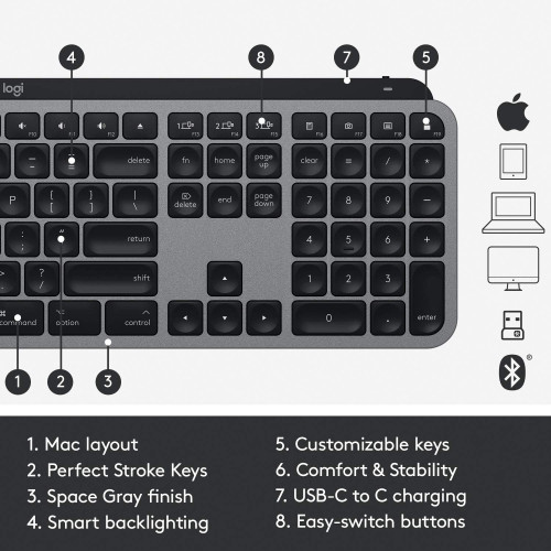 کیبورد بیسیم لاجیتک Logitech Keyboard MX Keys Mac graphite کیبورد بیسیم لاجیتک Logitech Keyboard MX Keys Mac graphite