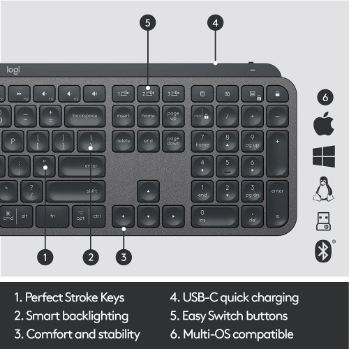کیبورد بیسیم لاجیتک Logitech Keyboard MX Keys Graphite